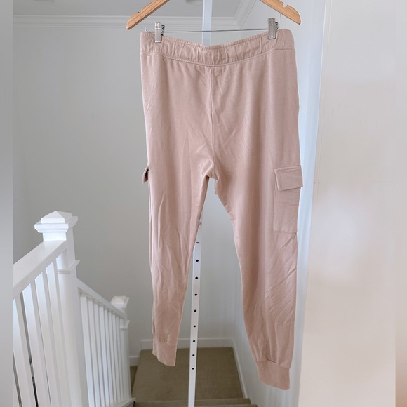 New Monrow Revolve Cargo Sweatpant Jogger Taupe Ribbed Cuffs Large $153 Retail